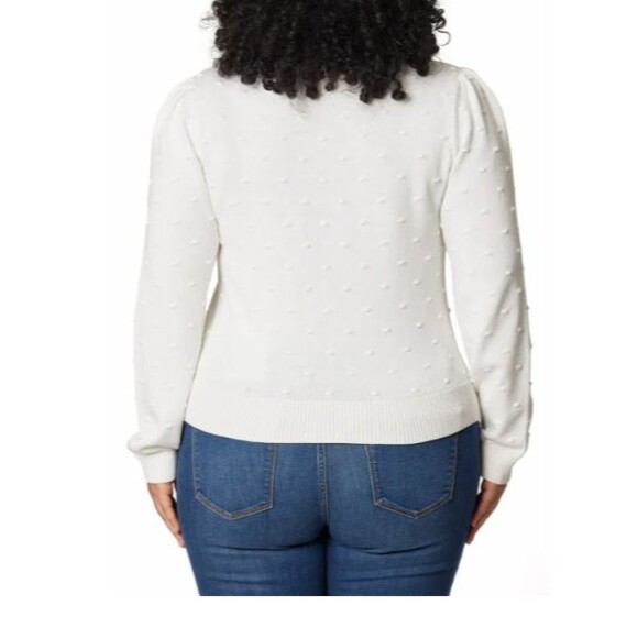 Draper James Womens Sweater Ivory Textured Crewneck Puff Sleeves Coquette - Picture 7 of 9